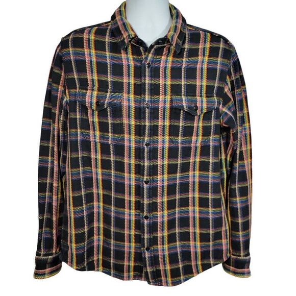 Outerknown Other - Outerknown Blanket Shirt Mens Large Black Rainbow Plaid Organic Cotton Shacket